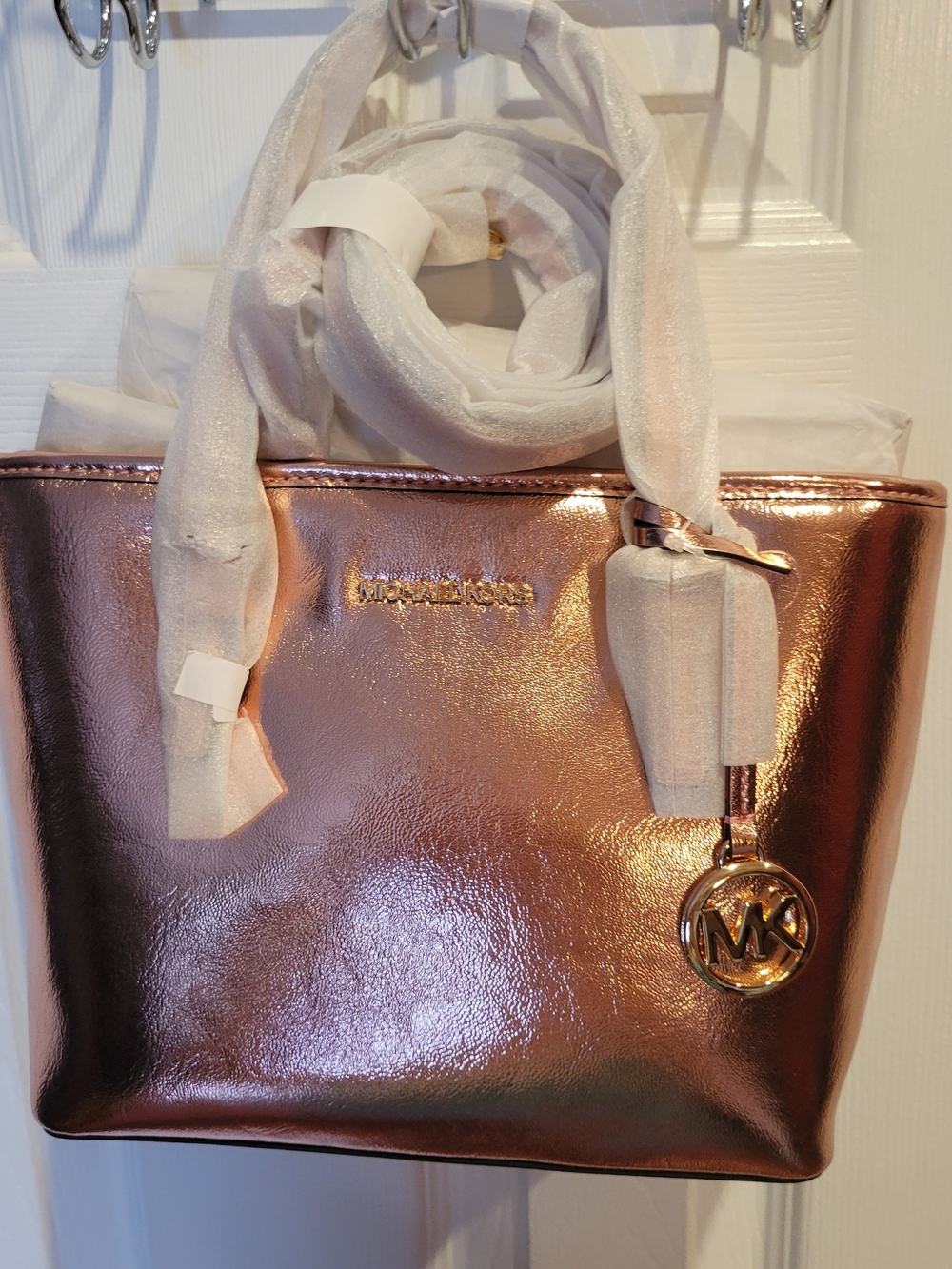 Michael Kors Rose Gold Metallic Tote Bag